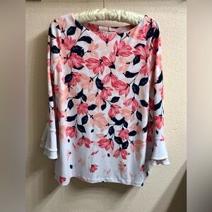 Charter Club Pink and Navy Floral Blouse